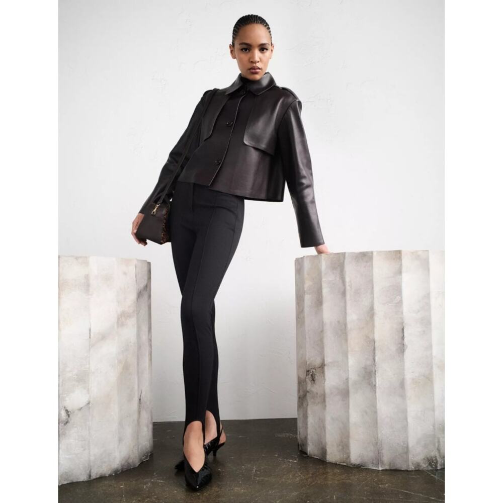 Theory Women Black Viscose Stretch Casual Stirrup Pintuck Slim Pants Size US 0 - Picture 6 of 8